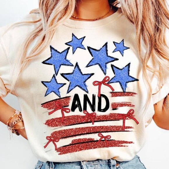 Tops - Glitter America Coquette Shirt, America Brushstroke Shirt